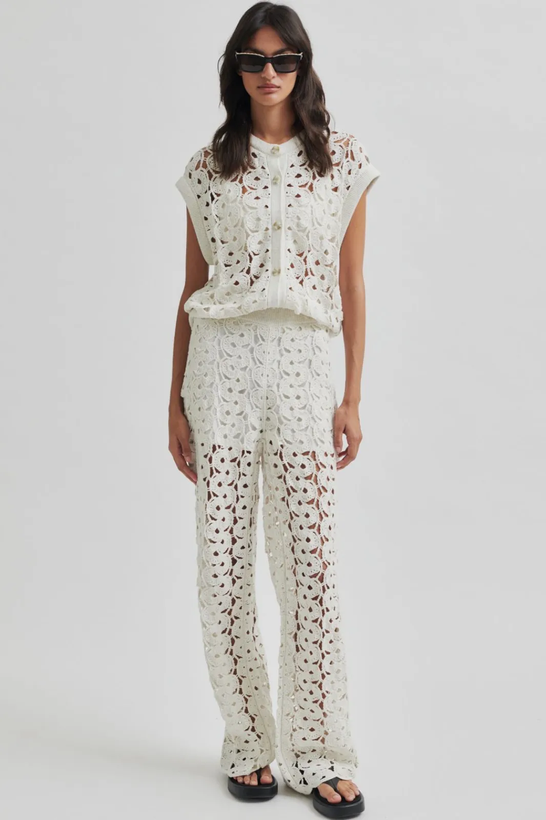 Online Second Female Coralie Knit Pants 59588 Light Grey Melange 7001
