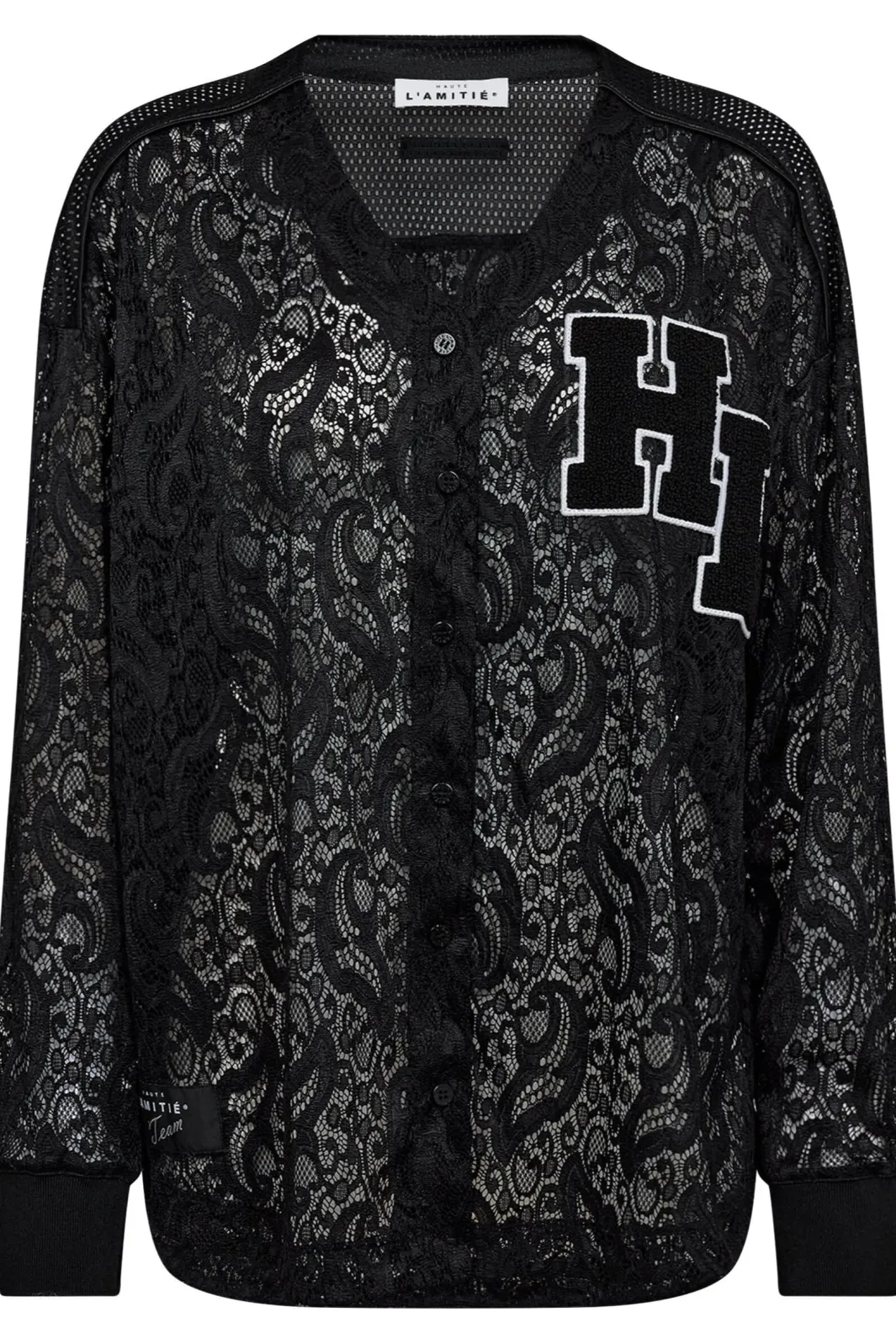 Clearance Haute L'Amitié Court Ls Lace Tee HL10529 Black