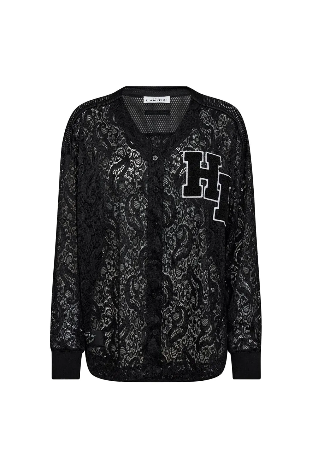 Clearance Haute L'Amitié Court Ls Lace Tee HL10529 Black