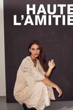 Online Haute L'Amitié Curvey Lace Hem Dress HL10009 Pearl
