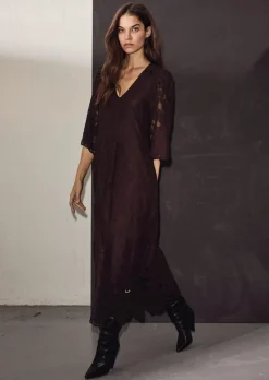 Online Haute L'Amitié Curvey Lace Hem Dress HL10009 Mocca