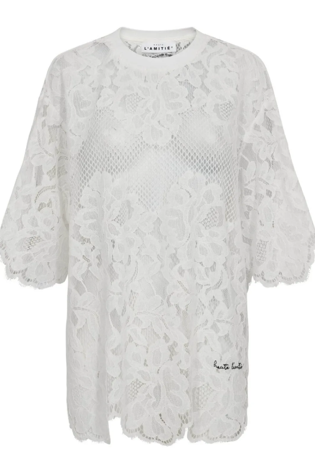 Discount Haute L'Amitié Curvey Lace Hem Tee HL10222 Off-White