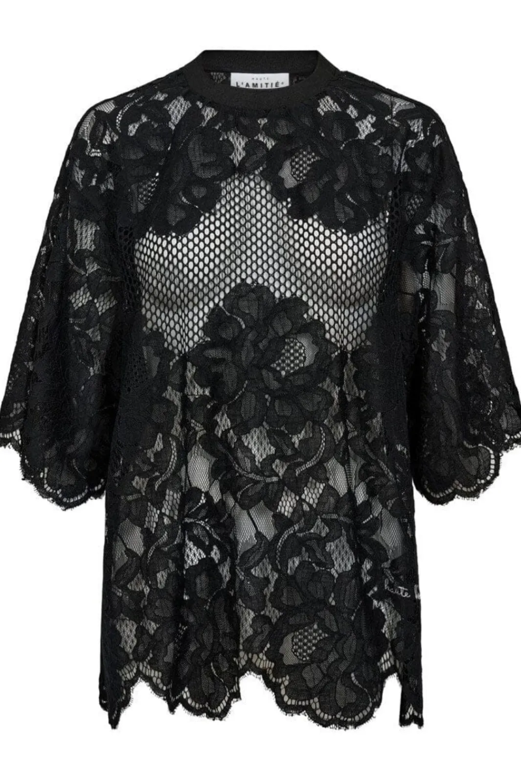 Hot Haute L'Amitié Curvey Lace Hem Tee HL10222 Black