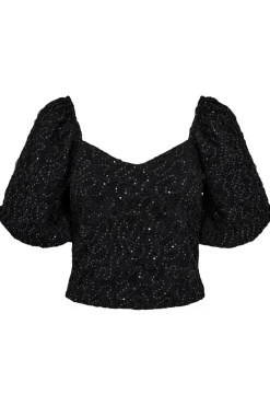 Outlet Haute L'Amitié Dazzy Crease Sequin Top HL10379 Black