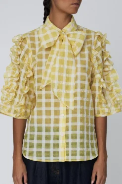 Stella Nova Delicate Checked Frill Shirtde52-1170 146 Lovely Yellow