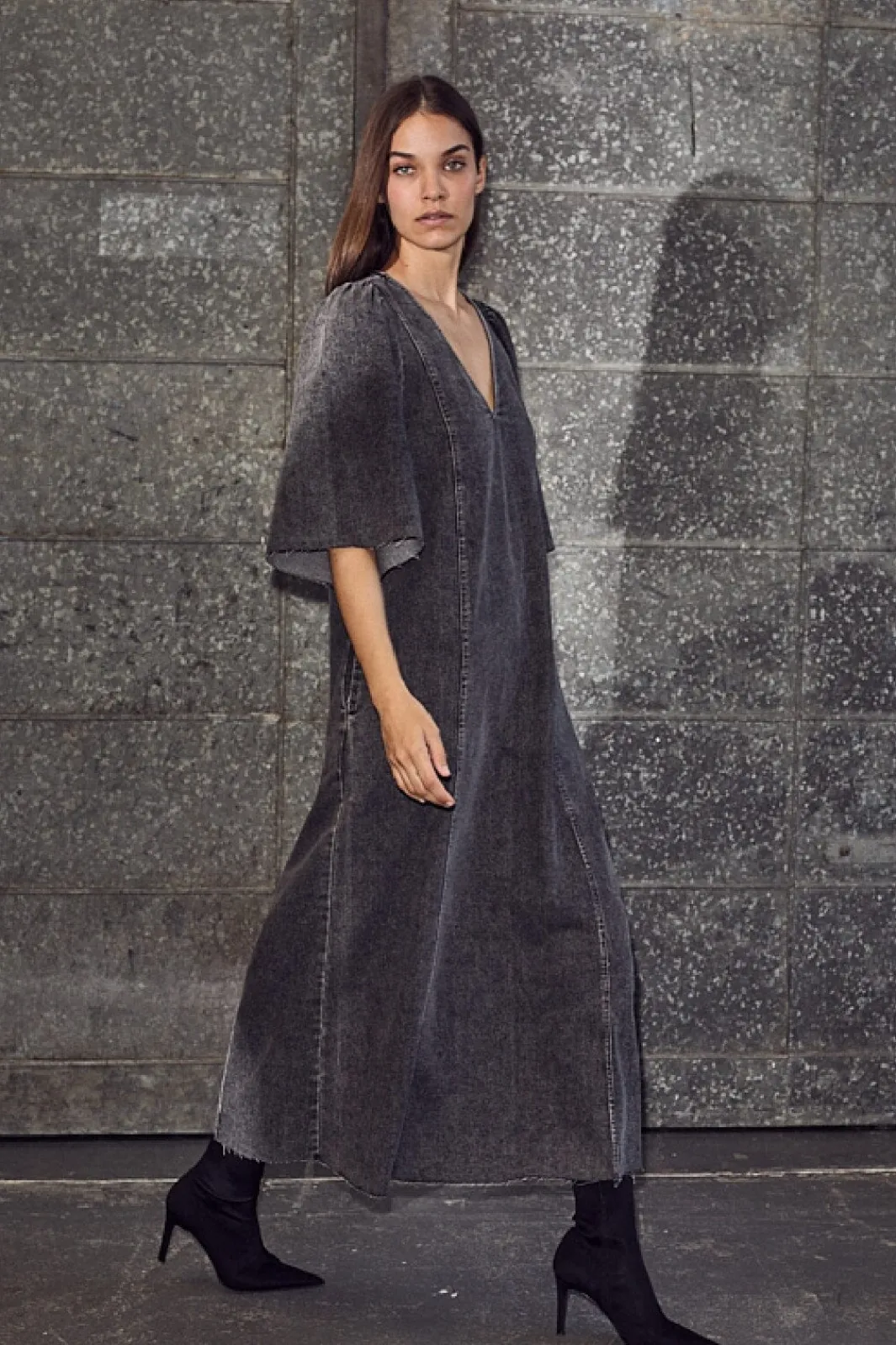 Sale Haute L'Amitié Denim Hem Dress Black HL10357 Washed Black