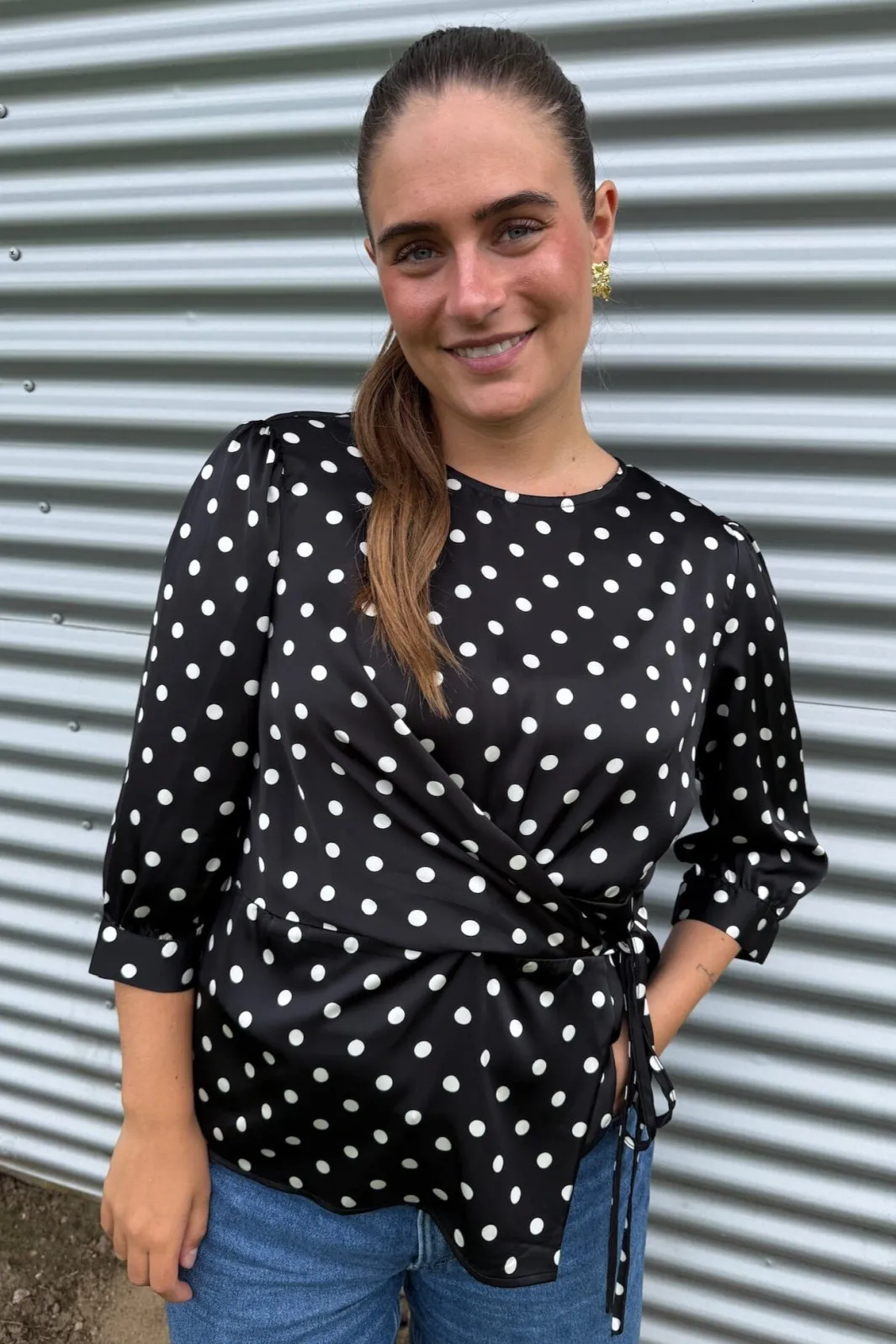 Clearance Dear Molly Dot Top 155563C Black W.white Dots