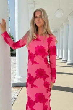 BYIC Eliseic Mesh Dress A23914 Fuchsia Pink Flower