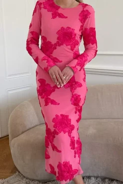 BYIC Eliseic Mesh Dress A23914 Fuchsia Pink Flower