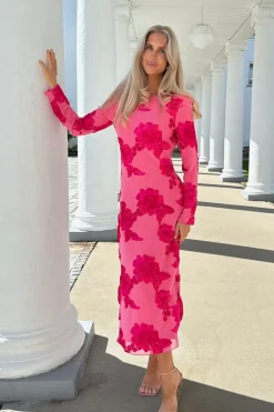 BYIC Eliseic Mesh Dress A23914 Fuchsia Pink Flower