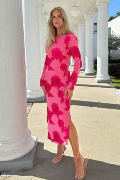 BYIC Eliseic Mesh Dress A23914 Fuchsia Pink Flower