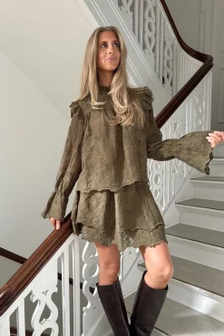 Discount BYIC Ellinoric Lace Mini Skirt 2576 Vintage Olive