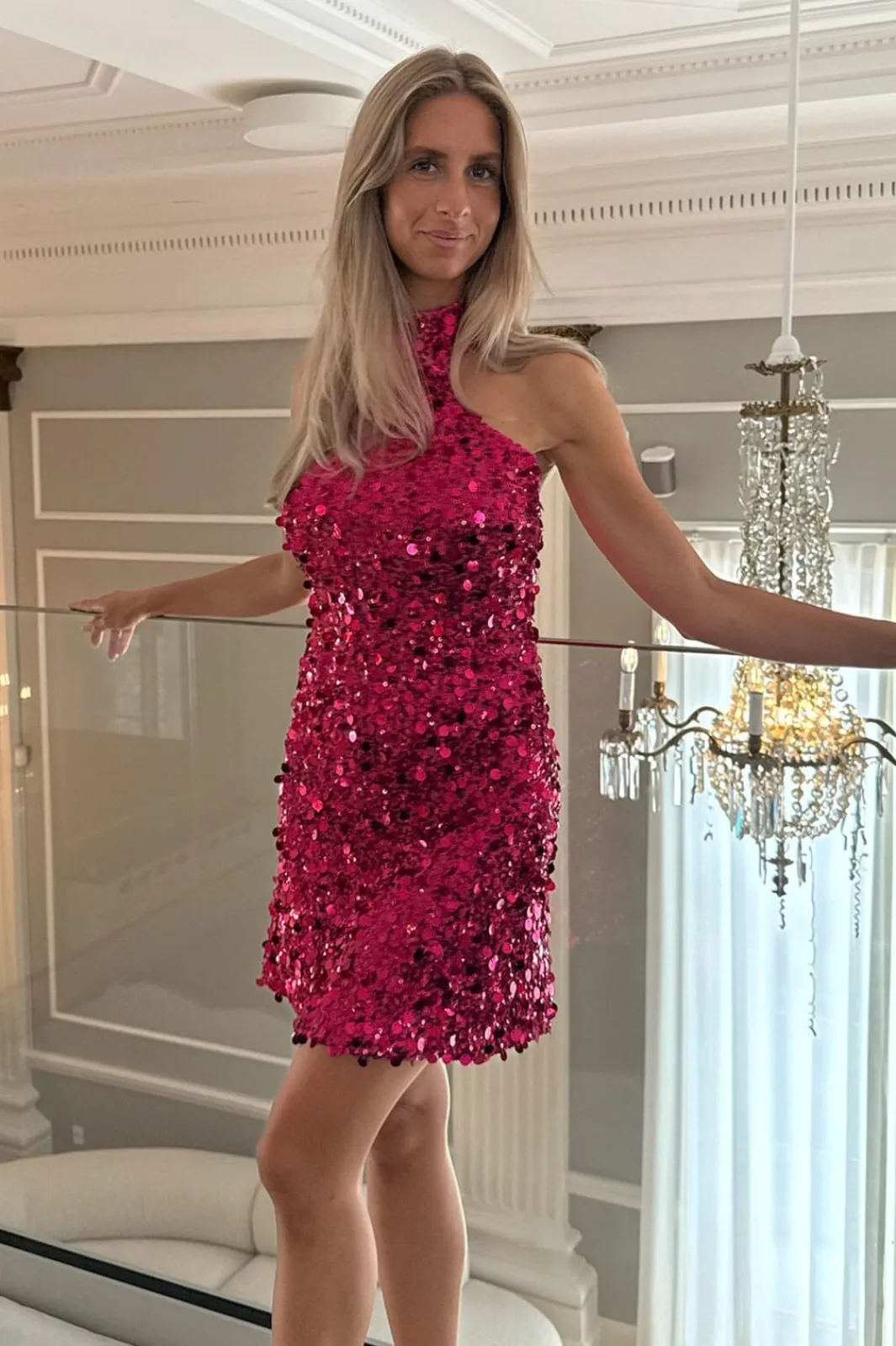 New BYIC Emilyic Mini Dress A23997 Fuchsia Pink Sequin