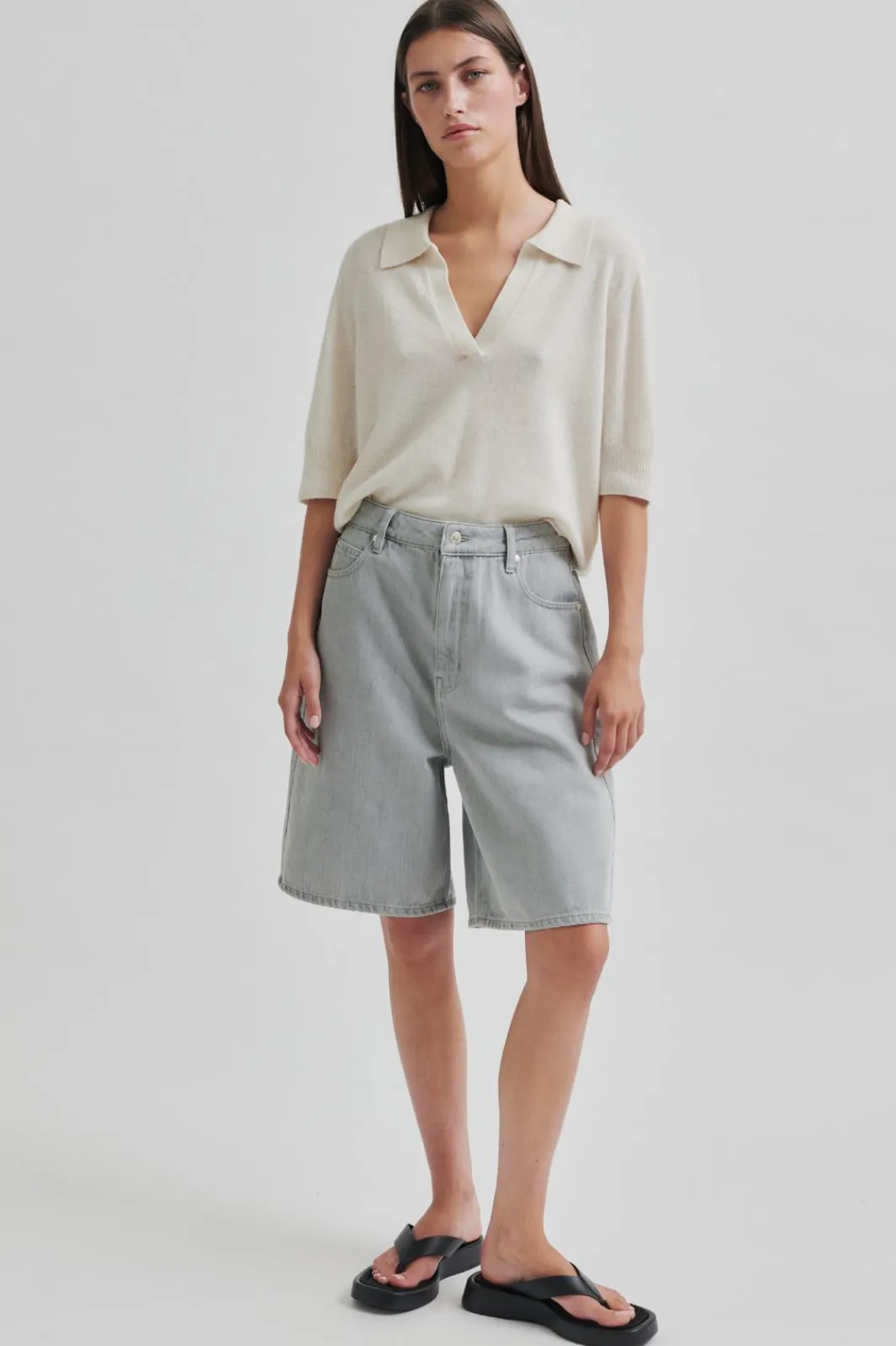 Online Second Female Esso Bermuda Shorts 59780 Light Grey Denim 7035