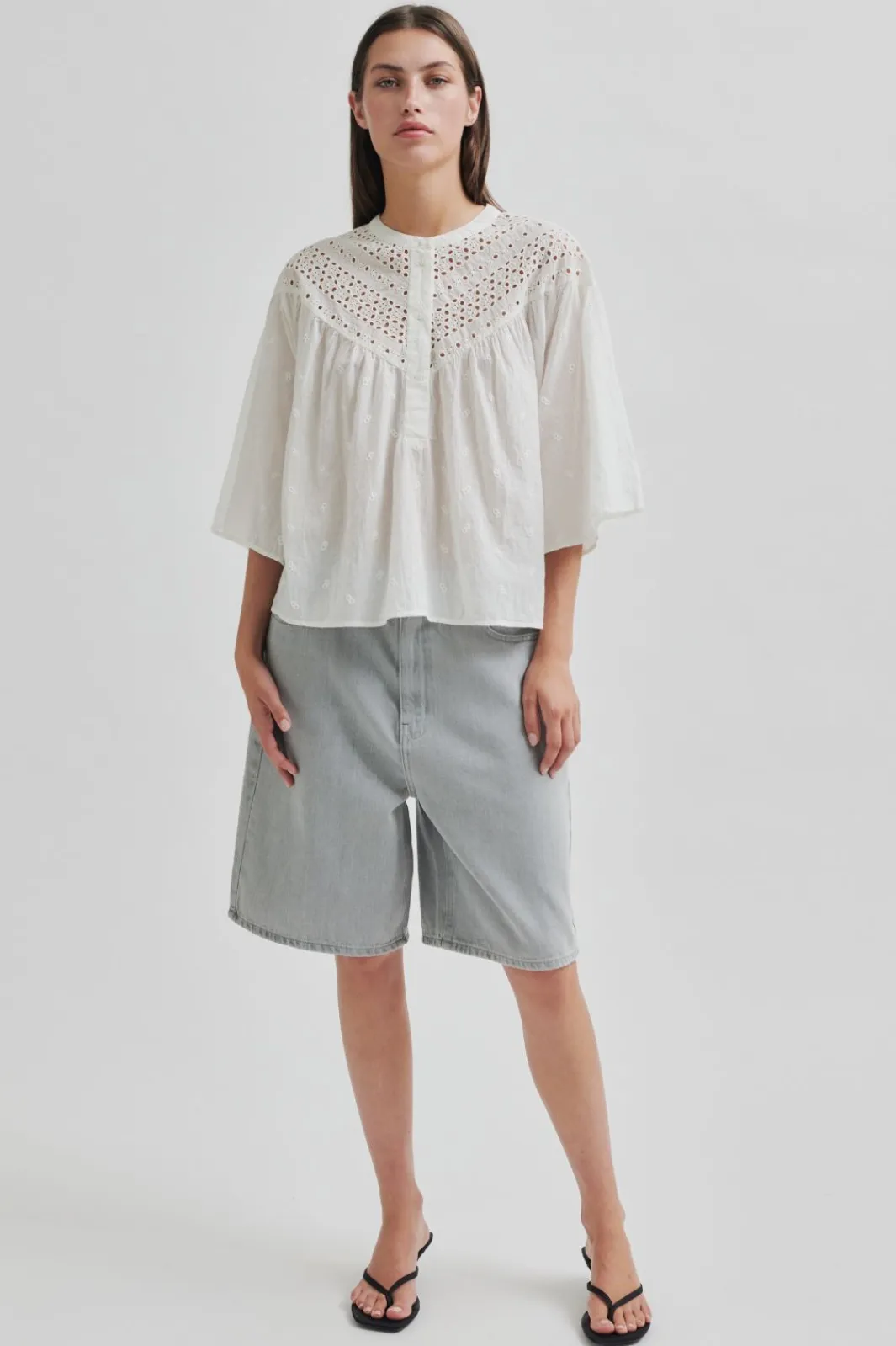 Online Second Female Esso Bermuda Shorts 59780 Light Grey Denim 7035