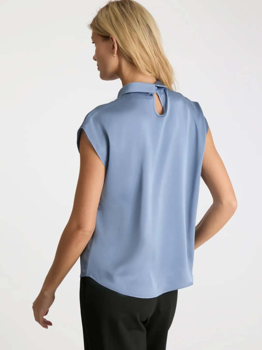 Sale Neo Noir Fleur Drapy Satin Blouse Dusty Blue
