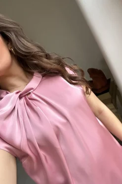 Hot Neo Noir Fleur Drapy Satin Blouse Light Pink