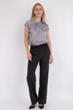 Clearance Neo Noir Fleur Drapy Satin Blouse 130 Grey