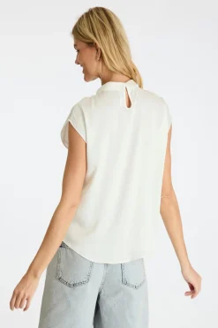 Sale Neo Noir Fleur Drapy Satin Blouse Off White