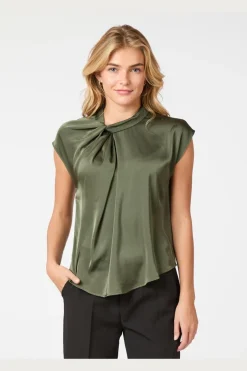 New Neo Noir Fleur Drapy Satin Blouse 160990 Army