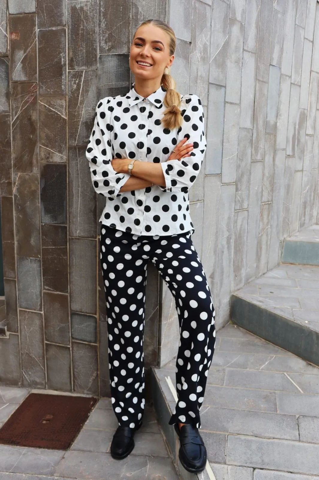 Sale Liberte Flora-Blouse 21249 White Black Big Dot