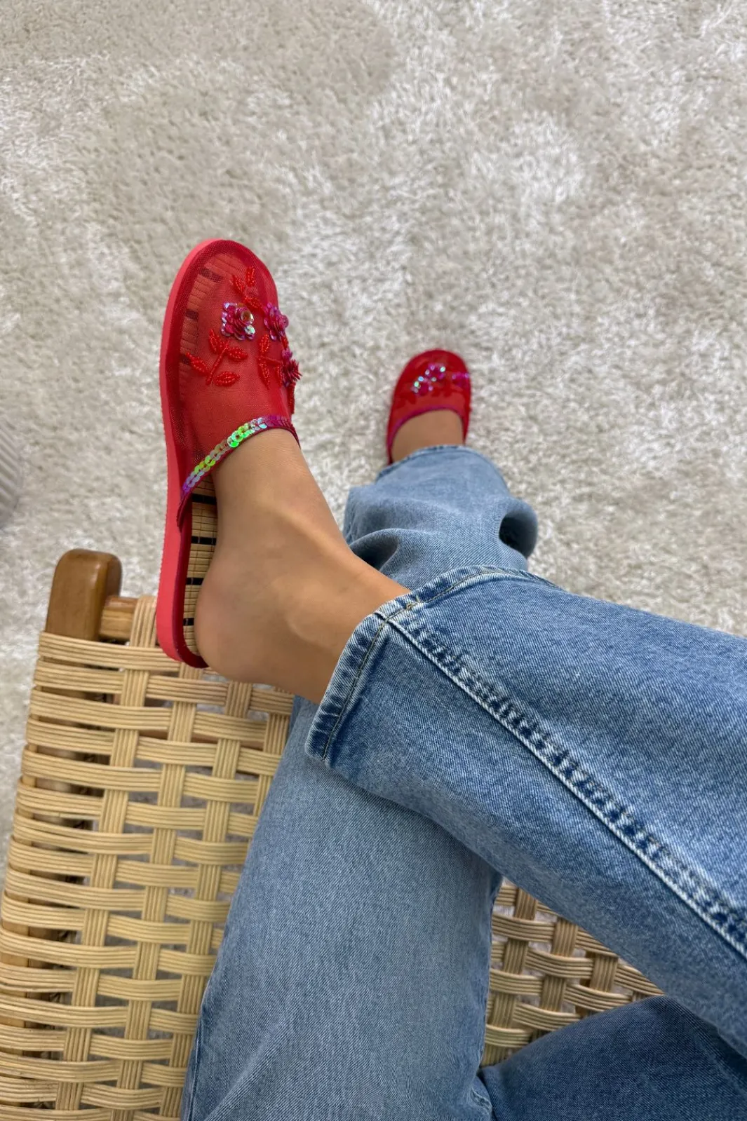 Mellow Moon Flower Slipers Red