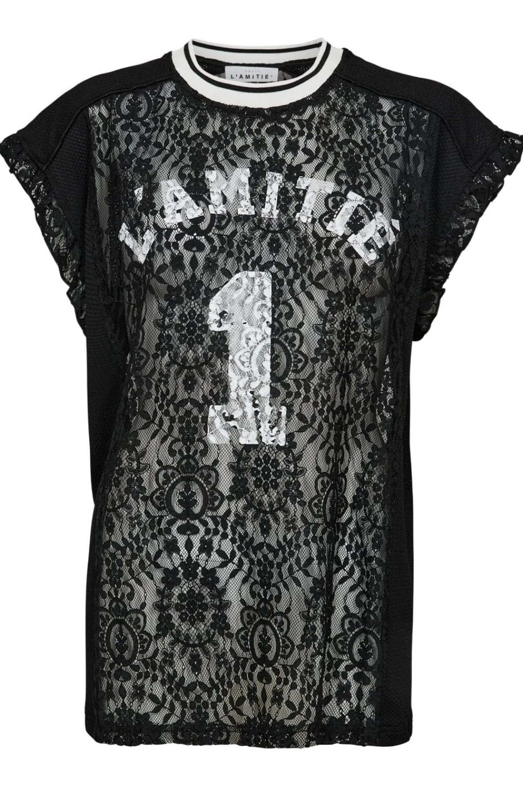 New Haute L'Amitié Football Lace Frill Top HL10124 Black