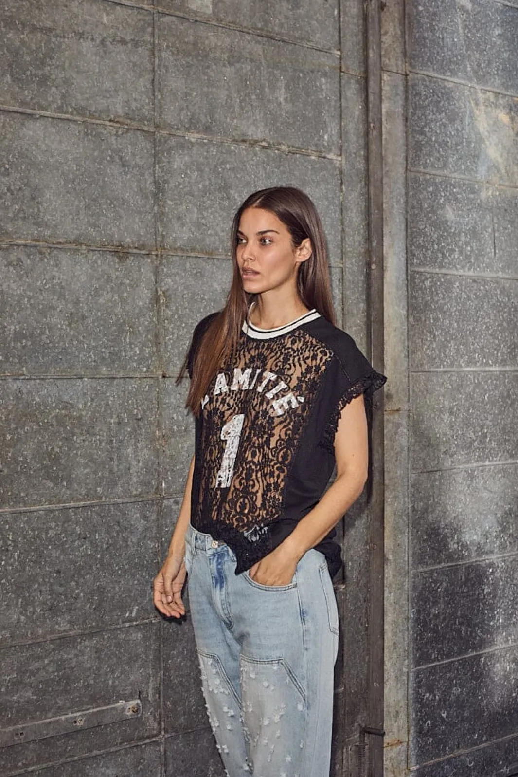 New Haute L'Amitié Football Lace Frill Top HL10124 Black