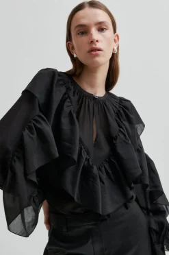 Clearance Second Female Fria Frill Blouse 60121 8001 Black