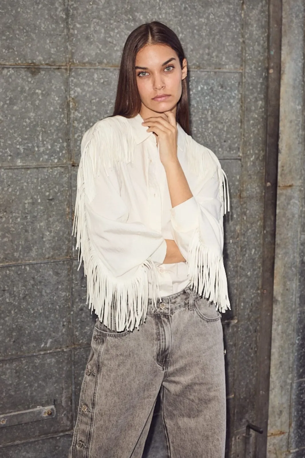 Online Haute L'Amitié Fringe Shirt HL10298 Off-White