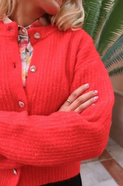 Sale Liberte Fro O-Neck Cardigan 22260 Flamingo Red