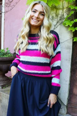 Best Liberte Frodine Stripe Pullover 22261 Navy Pink Creme Stripe