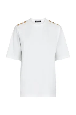 Hot Valentin Studio Gold Button Casual T-shirt White