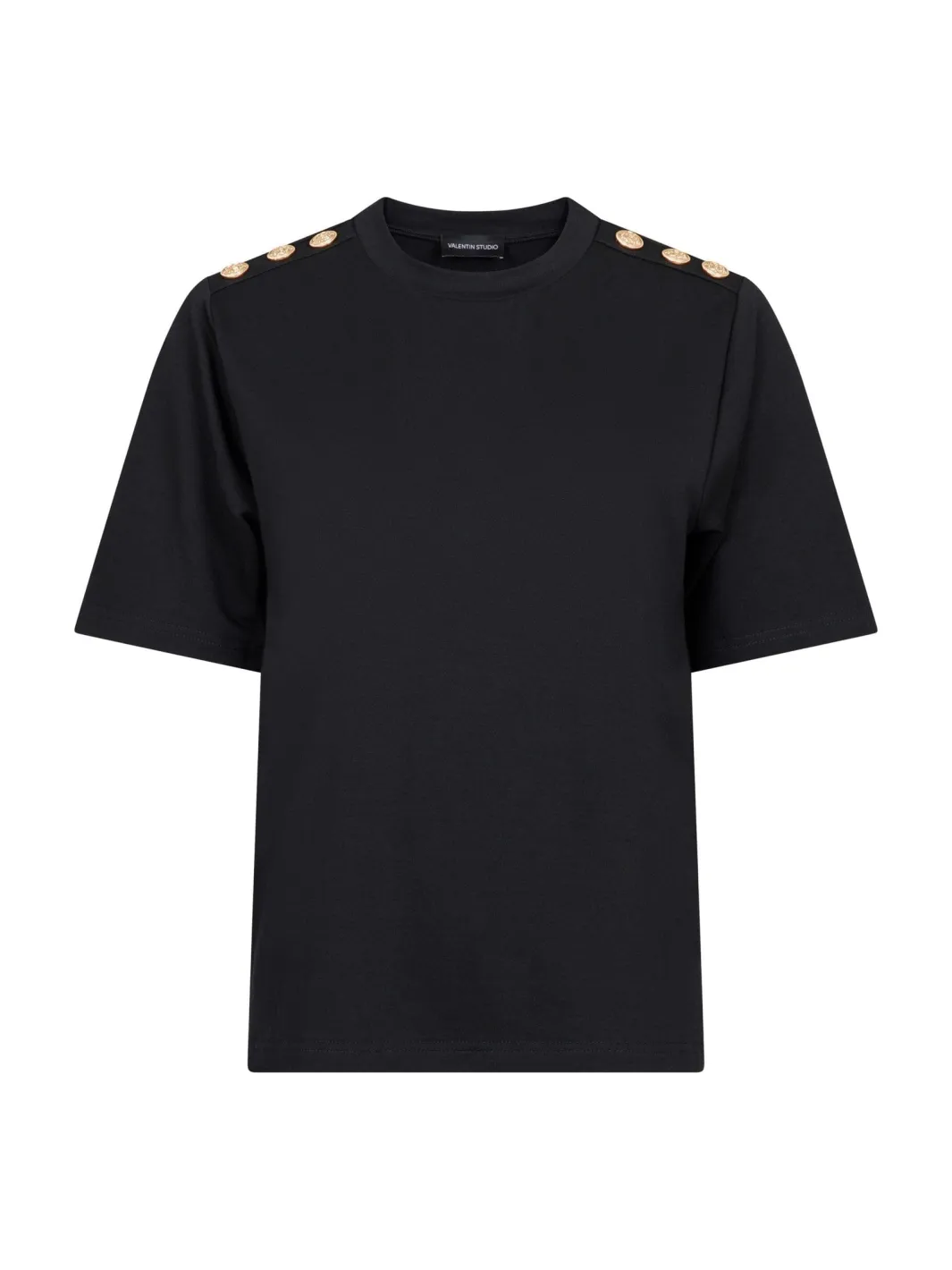 Discount Valentin Studio Gold Button Casual T-shirt Black