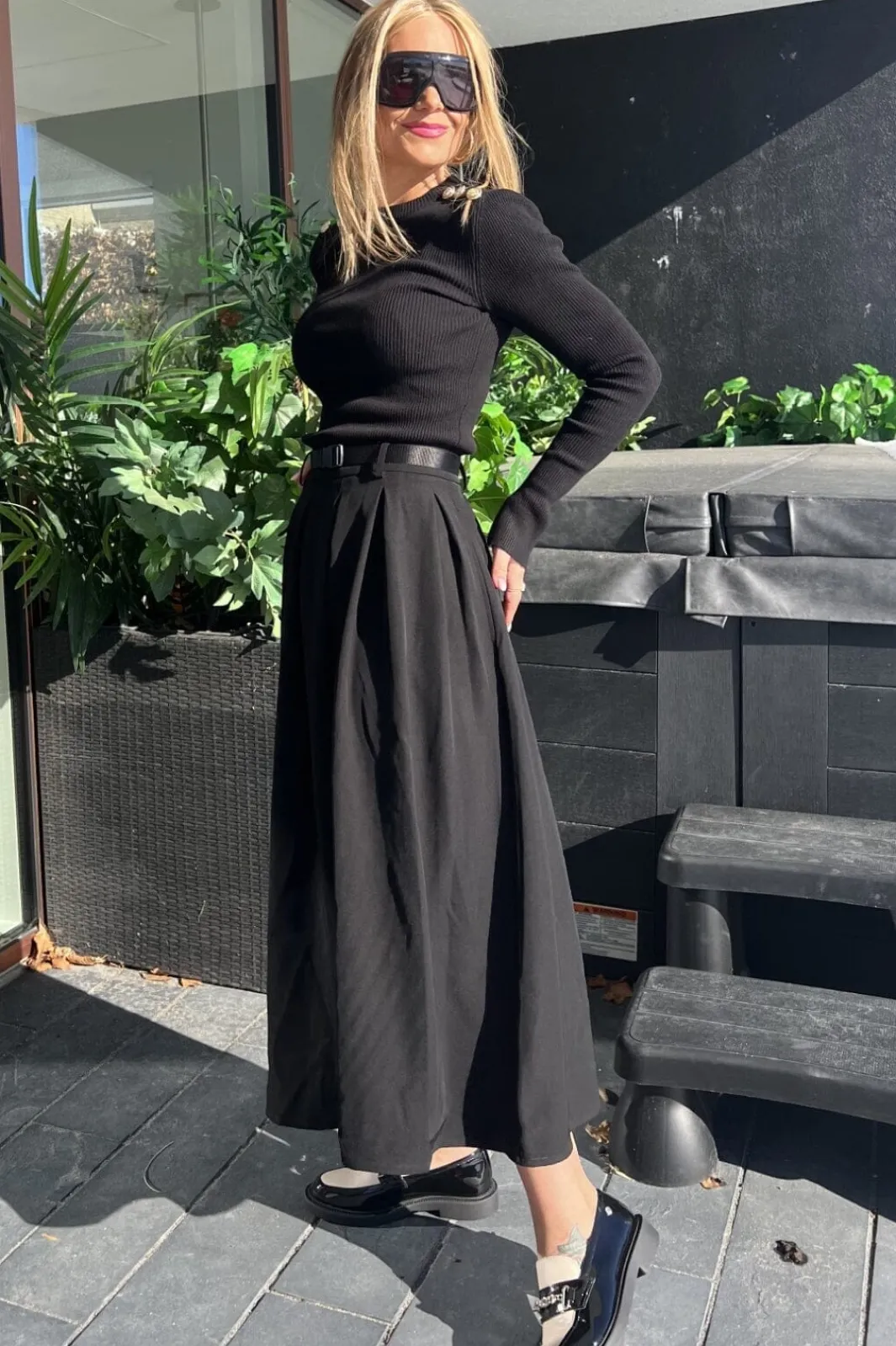 Hot Valentin Studio Gold Button Knit Blouse Black