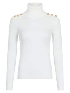 Valentin Studio Gold Button Knit Roll Blouse Off White