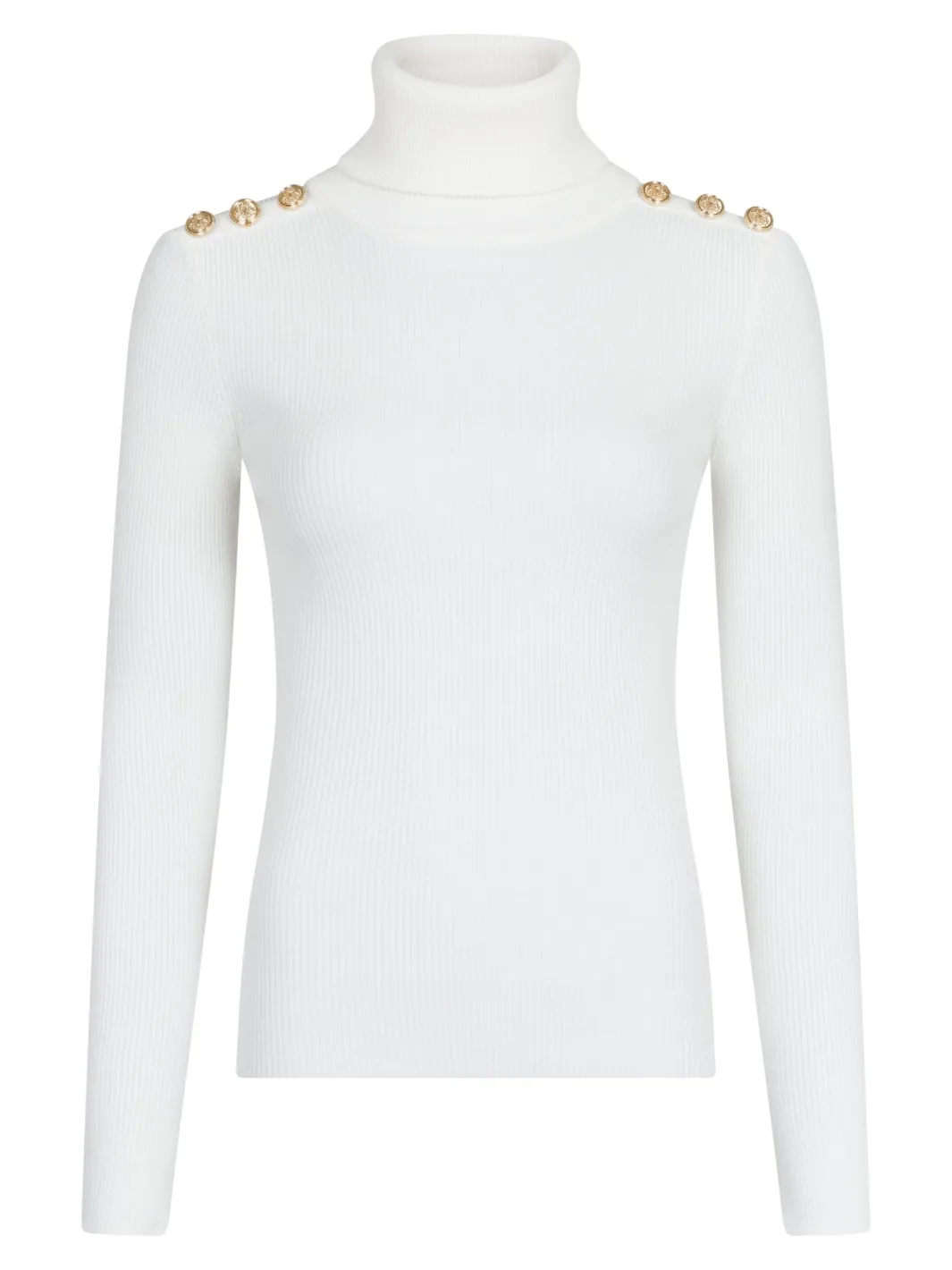 Valentin Studio Gold Button Knit Roll Blouse Off White