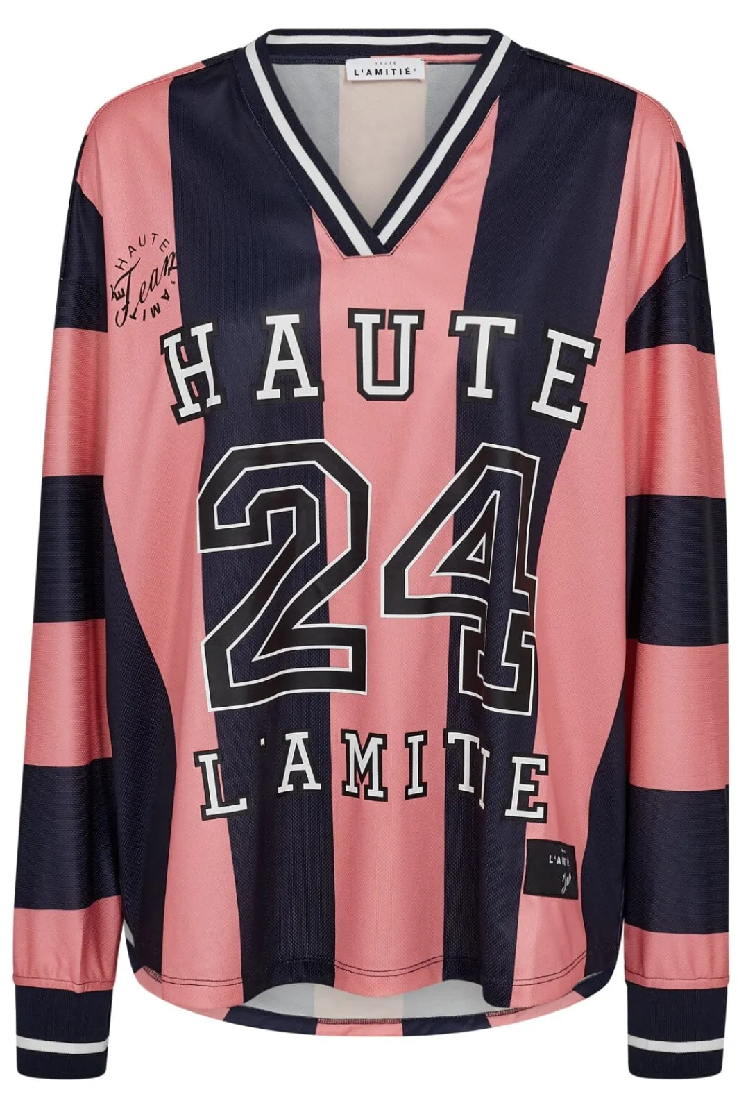 New Haute L'Amitié Hl24 Stripe Football Blouse HL10484 Navy/Pink