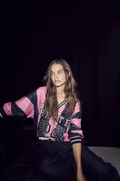 New Haute L'Amitié Hl24 Stripe Football Blouse HL10484 Navy/Pink