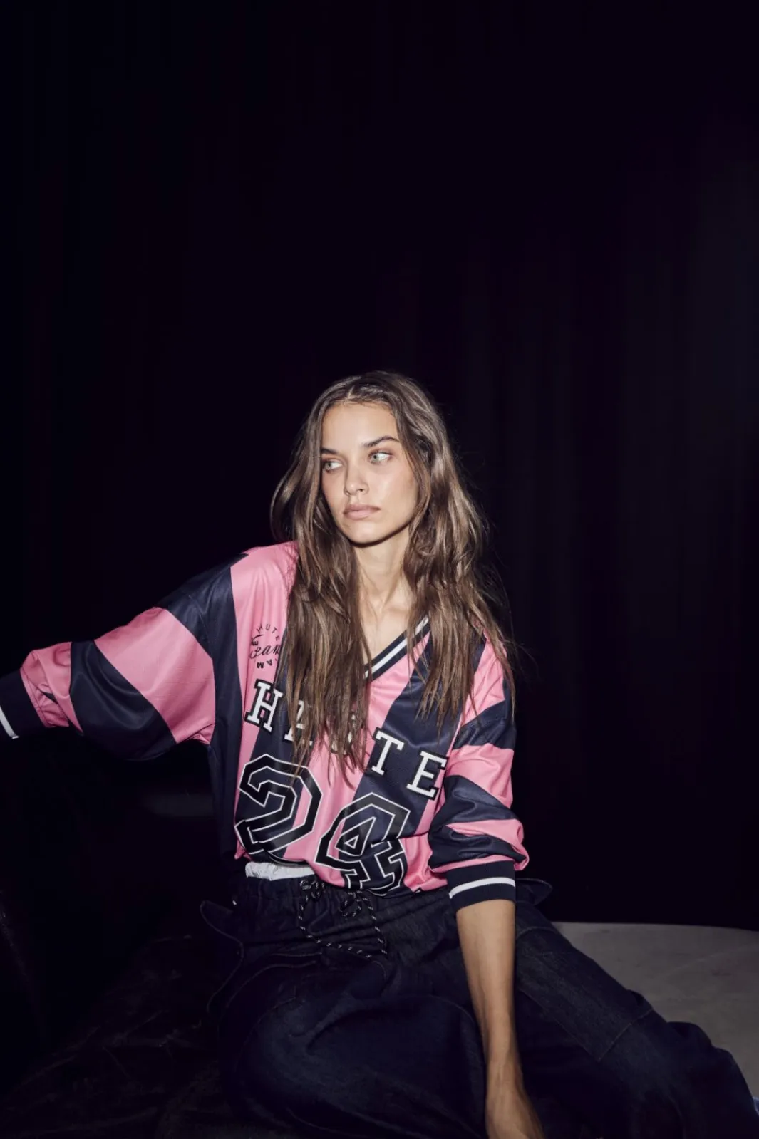 New Haute L'Amitié Hl24 Stripe Football Blouse HL10484 Navy/Pink