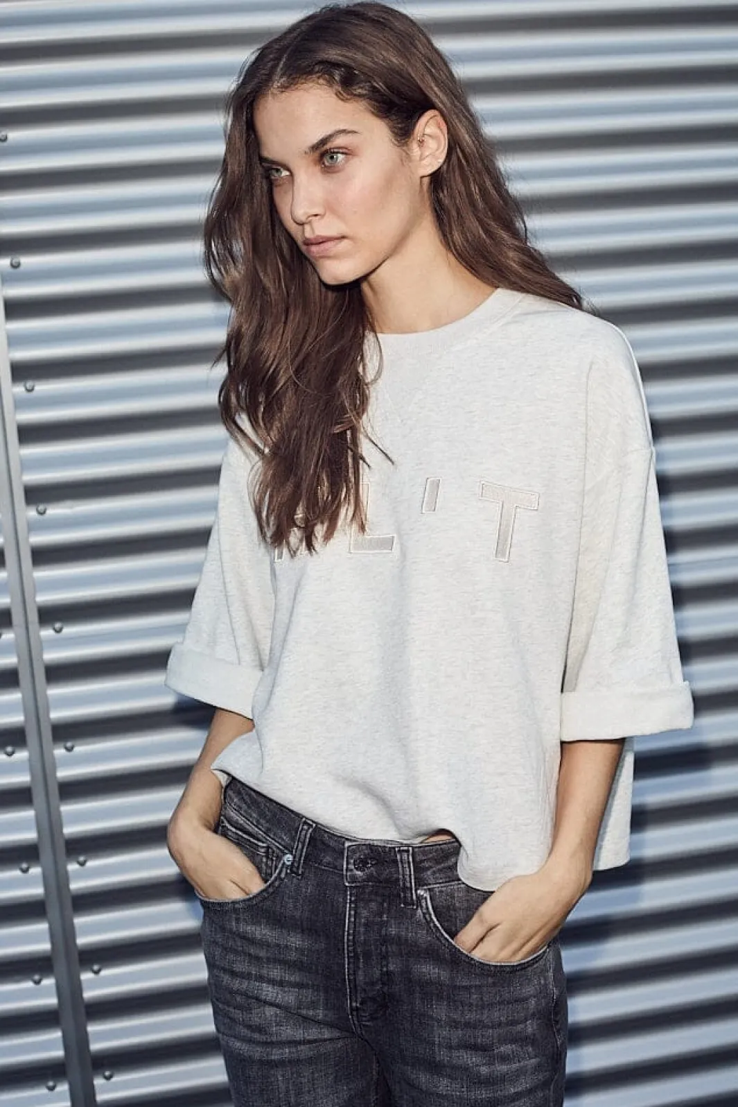 Sale Haute L'Amitié Hlt Ss Logo Sweat HL10171 Pearl Melange
