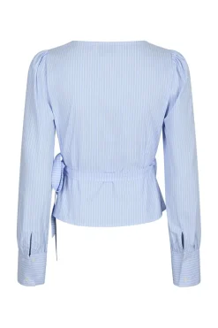 Sale Neo Noir Isabel Stripe Wrap Blouse 163129 Light Blue