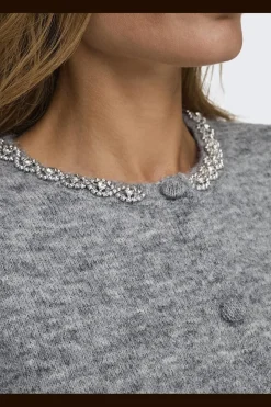 JDY alva Life 2/4 Embel Cardigan Knt 4743463 Medium Grey Melange Silver Embellishment