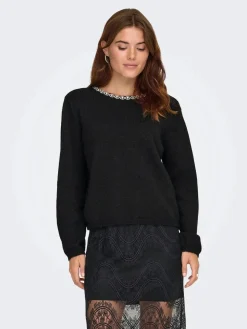Discount JDY alva Life L/S Embellish Pullover Knt 4907581 Black Silver Embellishment