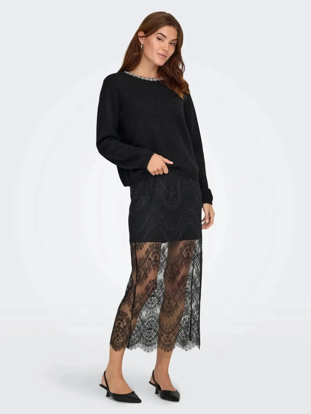 Discount JDY alva Life L/S Embellish Pullover Knt 4907581 Black Silver Embellishment