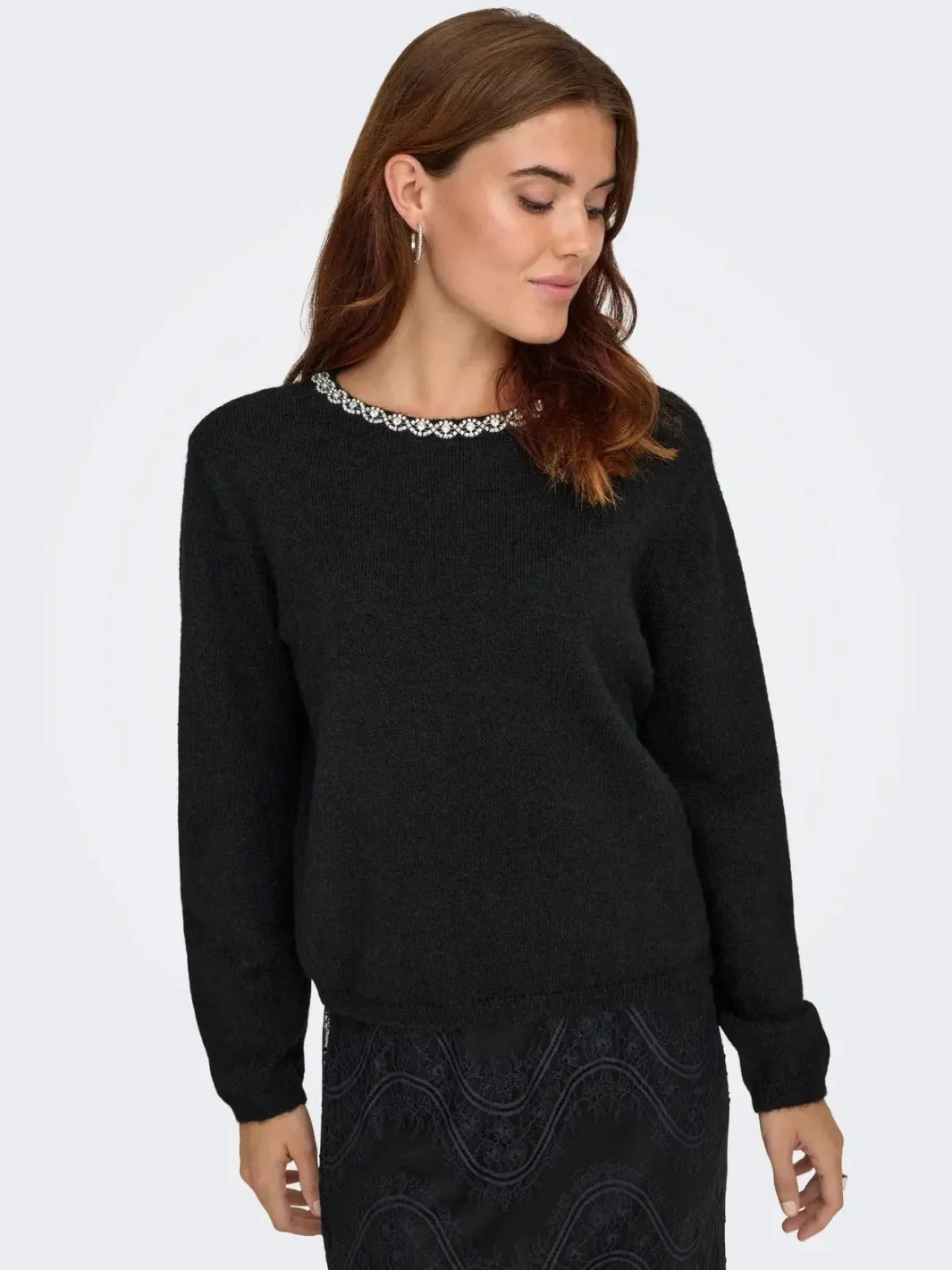 Discount JDY alva Life L/S Embellish Pullover Knt 4907581 Black Silver Embellishment
