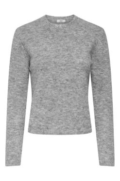 New JDY alva Life L/S Embellish Pullover Knt 4838165 Medium Grey Melange Silver Embellishment