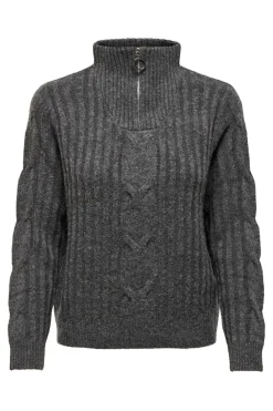 Clearance JDY andrea L/S Zip Cable Pullove Knt 3808118 Dark Grey Melange