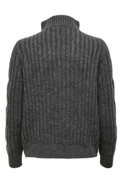 Clearance JDY andrea L/S Zip Cable Pullove Knt 3808118 Dark Grey Melange