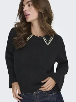 JDY april Life L/S Pearl Collar Pull Knt 4867847 Black White Pearls